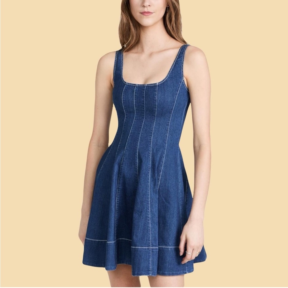 Staud Wells Fit Flare Blue Denim Sleeveless Dress Mini Size 6 Stretch